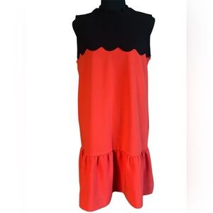 Victoria Beckham Orange Black Scalloped Colorblock Shift Dress Size Medium